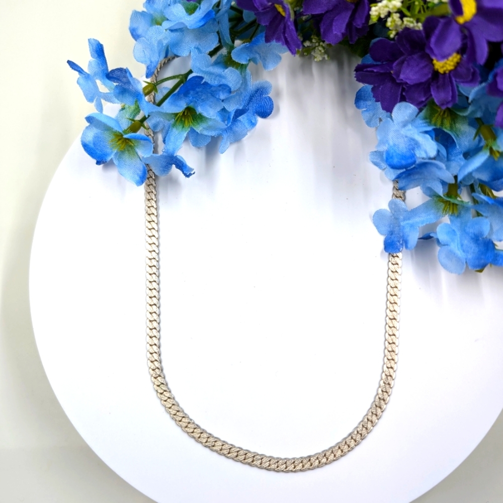 Extra Long 925 Sterling Silver Plated Vintage Flat Herringbone Chain Necklace